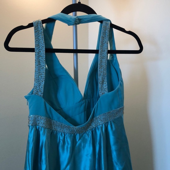 Adrianna Papell Beaded turquoise halter dress - Picture 3 of 4